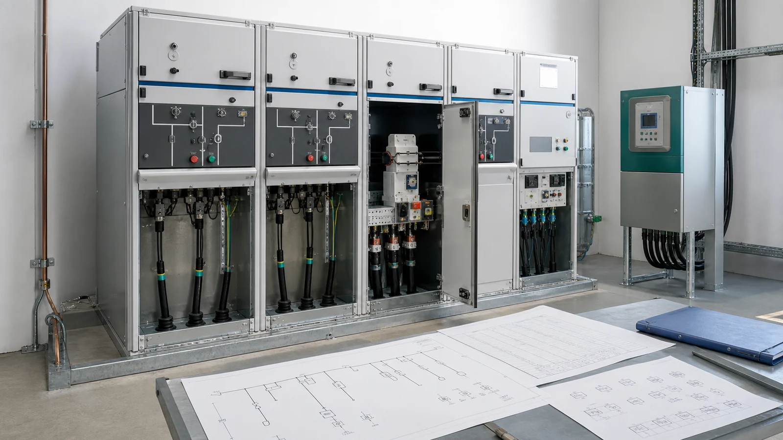 Ring main unit lineup reviewed with feeder one-line, cable interfaces, protection, and automation package