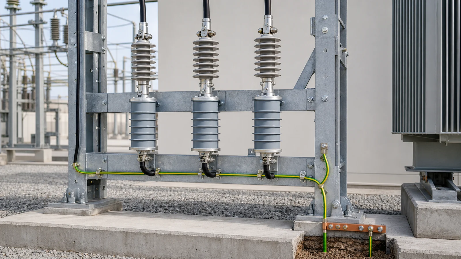 Surge arrester metal oxide varistor and earthing path concept