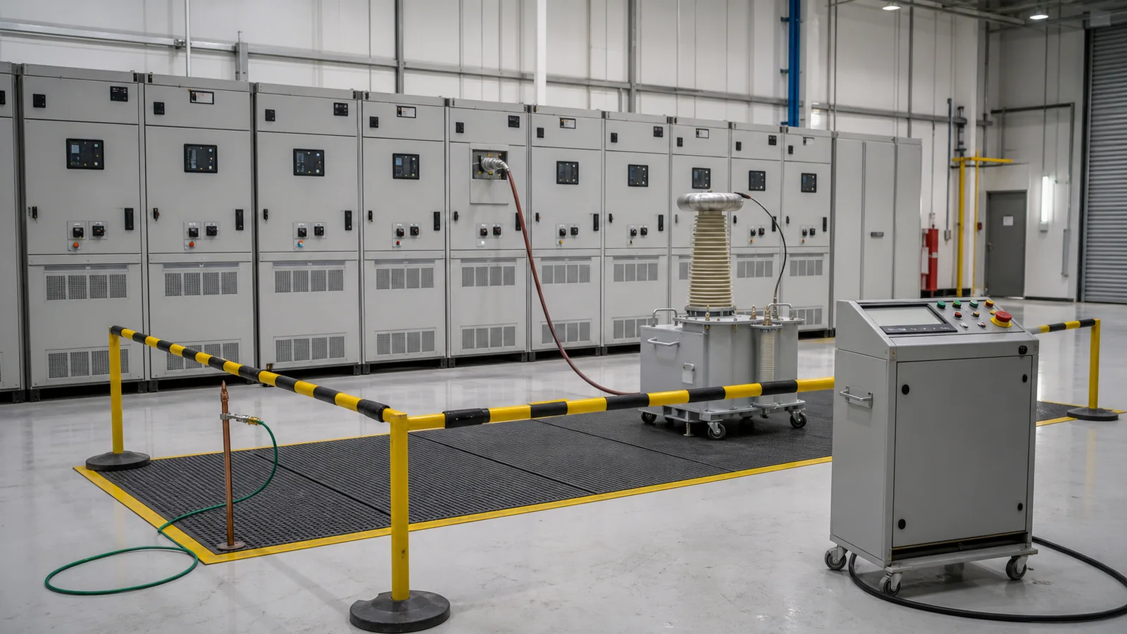 Controlled power-frequency withstand test setup for medium-voltage switchgear