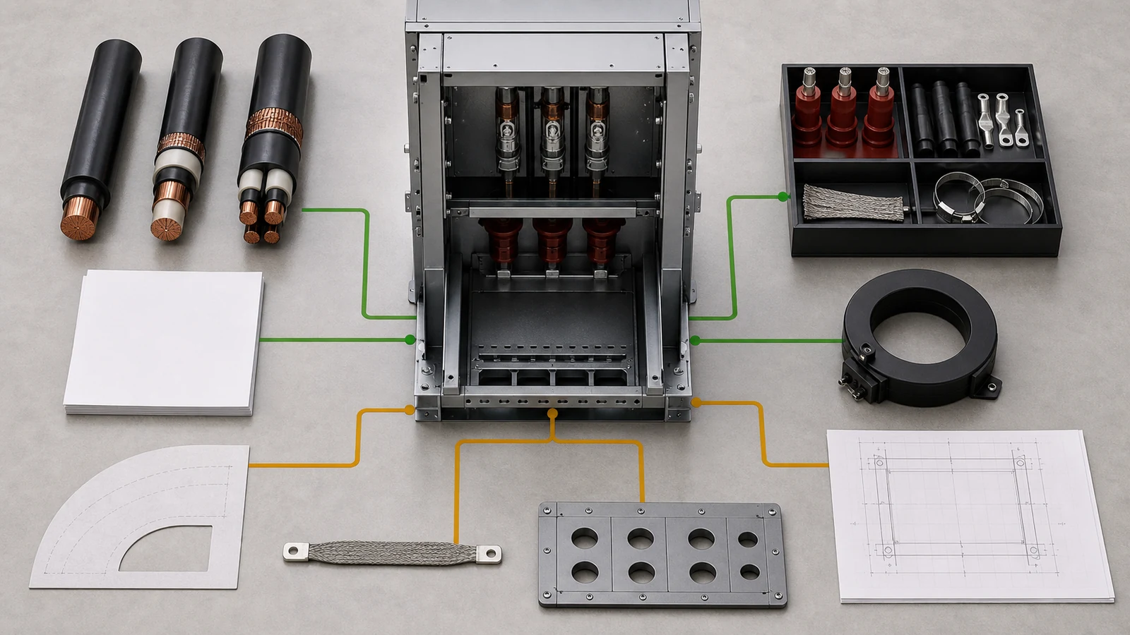 Feeder cable interface selection matrix for medium-voltage switchgear