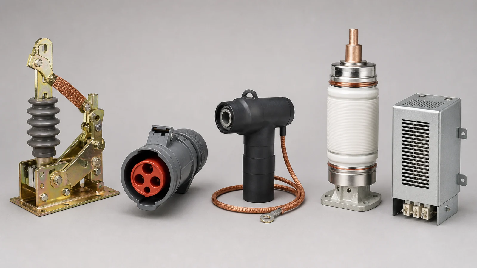 Earthing mechanism secondary plug cable accessories and vacuum pole component groups