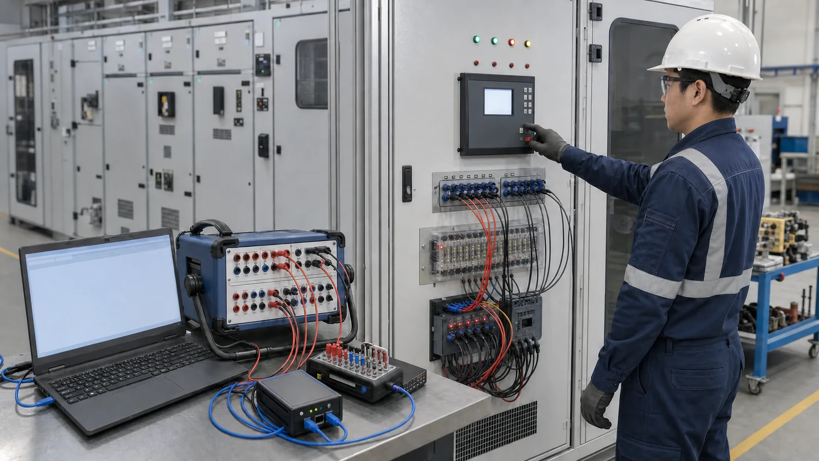 Switchgear FAT protection control and communication functional testing