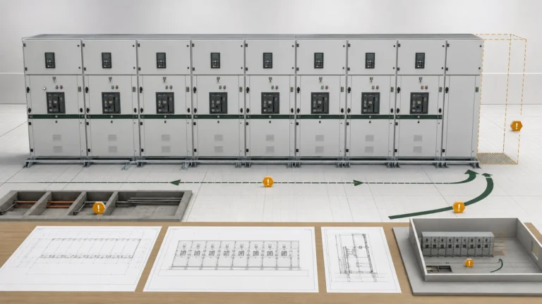Illustrative switchgear lineup GA drawing and civil-interface review