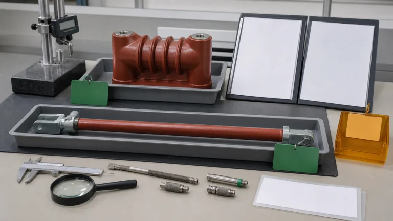 Resin support insulator and insulating pull rod reviewed at a controlled acceptance bench