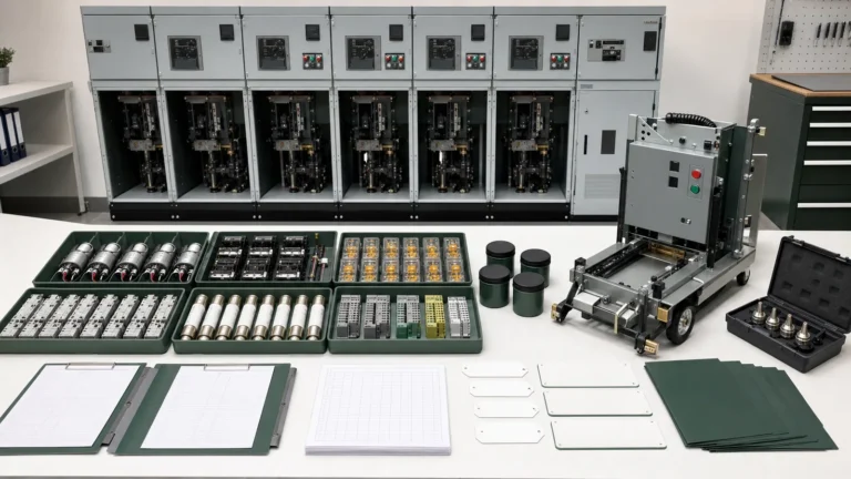Illustrative switchgear spare parts schedule review with separate parts and tools