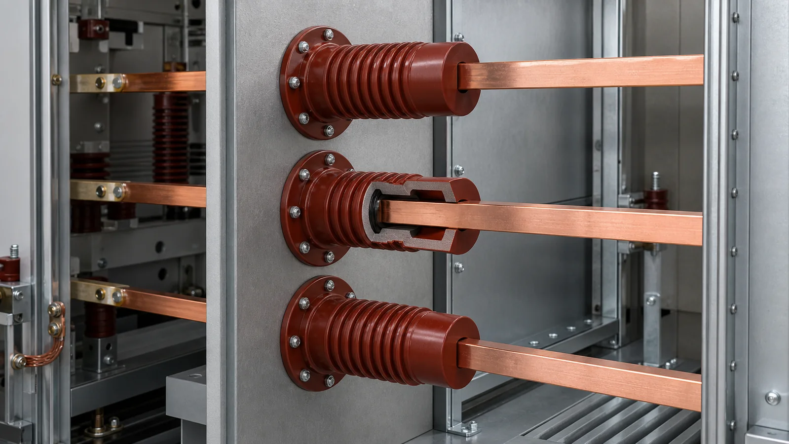 Wall bushing interface through a switchgear metal partition with conductor passage