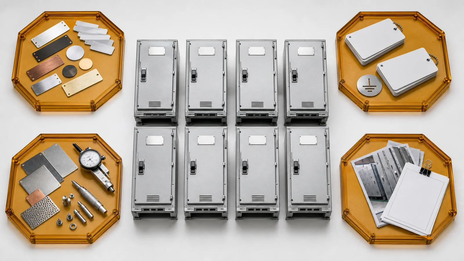 Illustrative synthetic switchgear marking dossier with four open holds