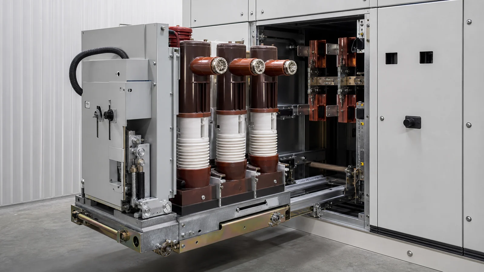 Medium-voltage vacuum circuit breaker and switchgear protection arrangement