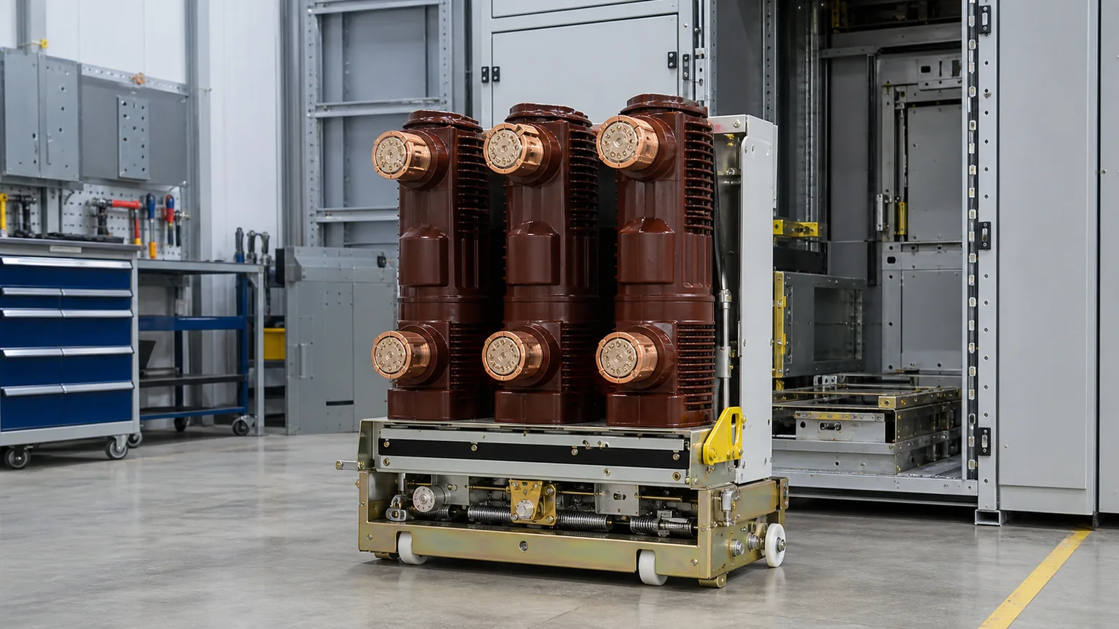 Vacuum pole assembly installed in a medium-voltage circuit breaker cabinet