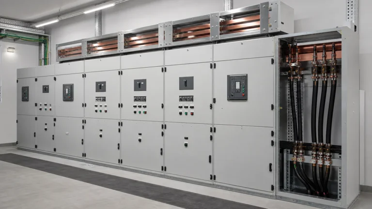 Distribution switchgear role map showing source, switching, protection, and load circuits