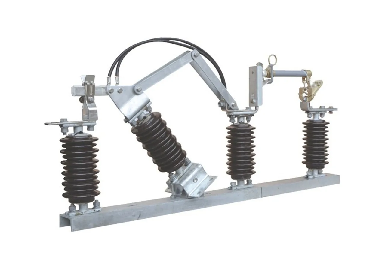 Outdoor air break switch product on white background with porcelain insulators