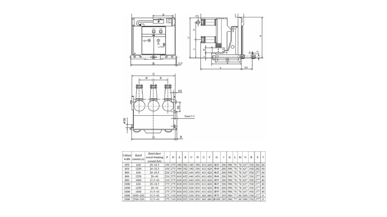 VS1 indoor vacuum circuit breaker draw out type installation drawing