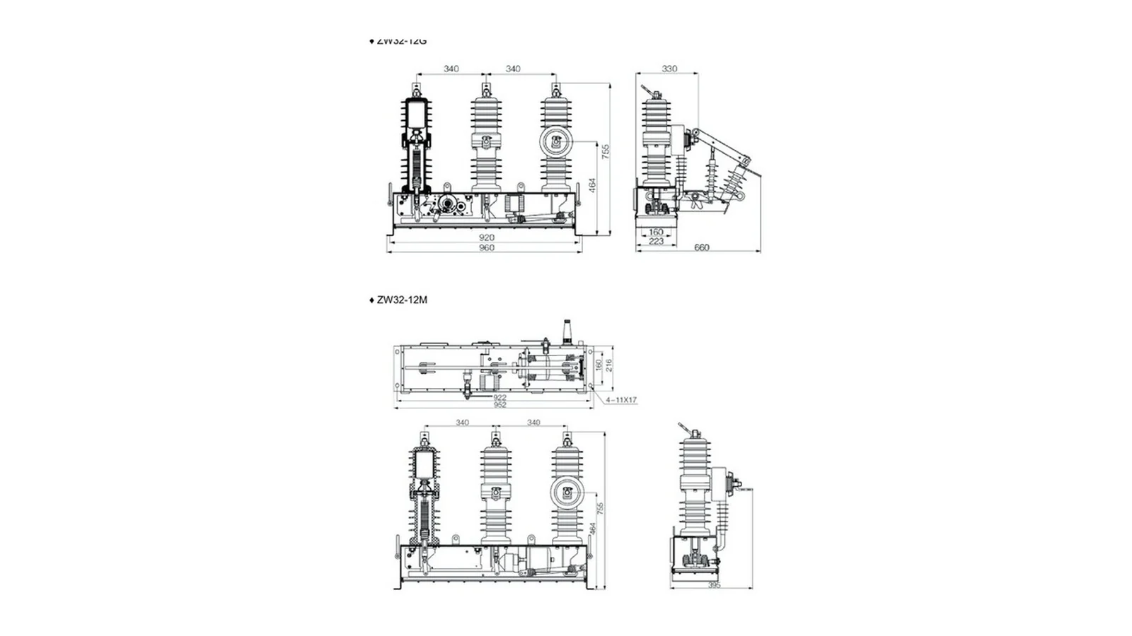 ZW32 outdoor vacuum circuit breaker outline drawing