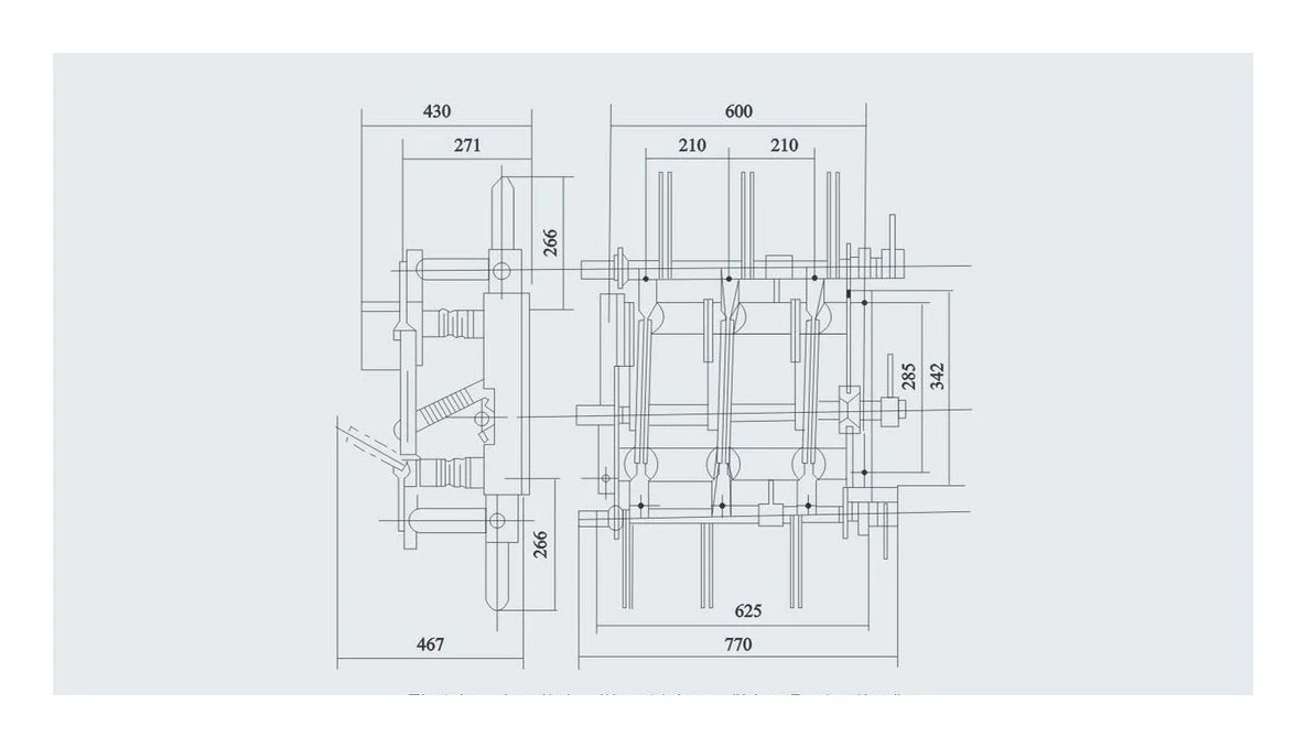 FN7 indoor load break switch installation drawing with main dimensions