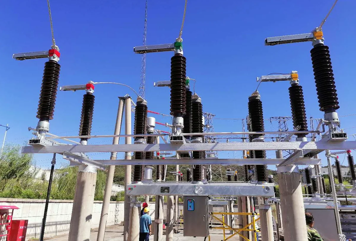 Outdoor switchgear installed in a substation under clear operating conditions