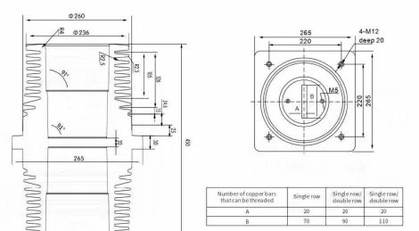 Wall Bushing Type 08 drawing preview for switchgear component matching